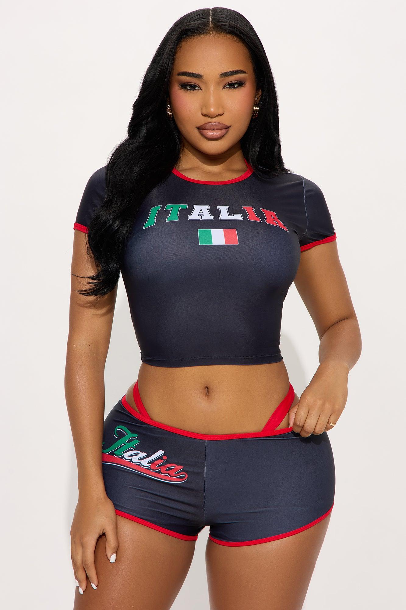 Italia Getaway Crop Top & Boyshort 4 Piece Bikini Set - Black/combo Product Image