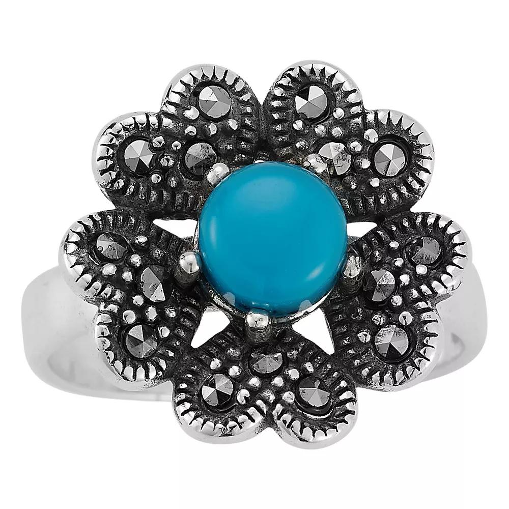 Sunkissed Sterling Sterling Silver Oxidized Turquoise & Cubic Zirconia Flower Ring, Women's,  Product Image