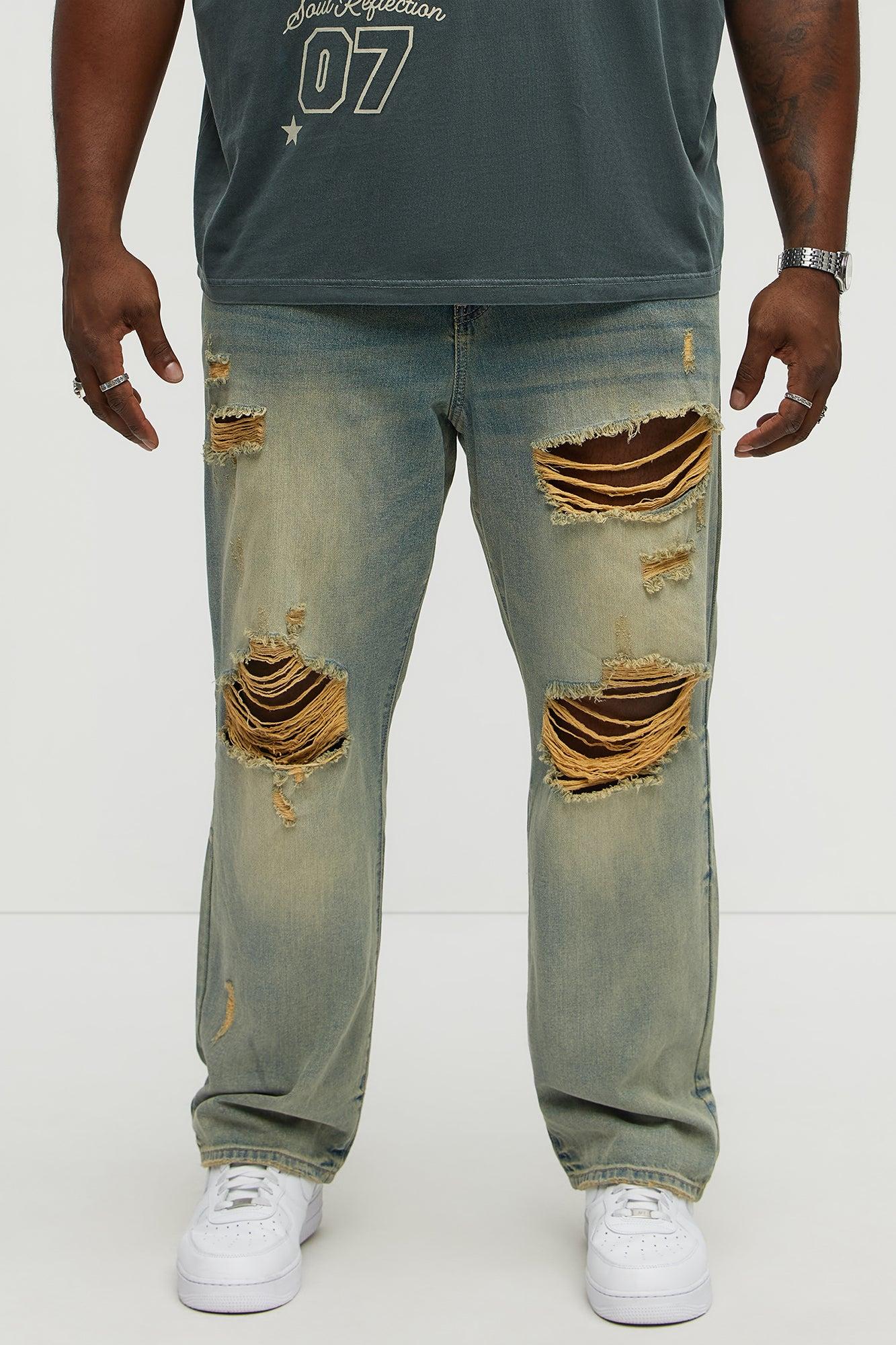 Get Down Distressed Straight Jeans - Vintage Blue Wash Product Image