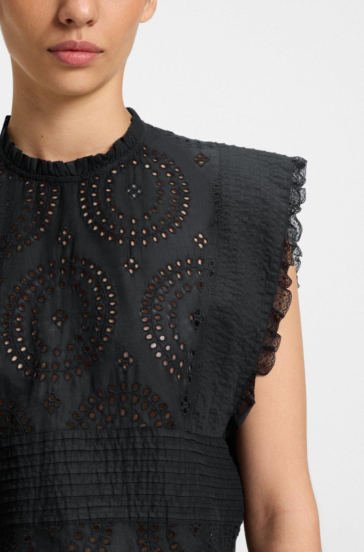 Regular-fit blouse in cotton broderie with pleat details Product Image