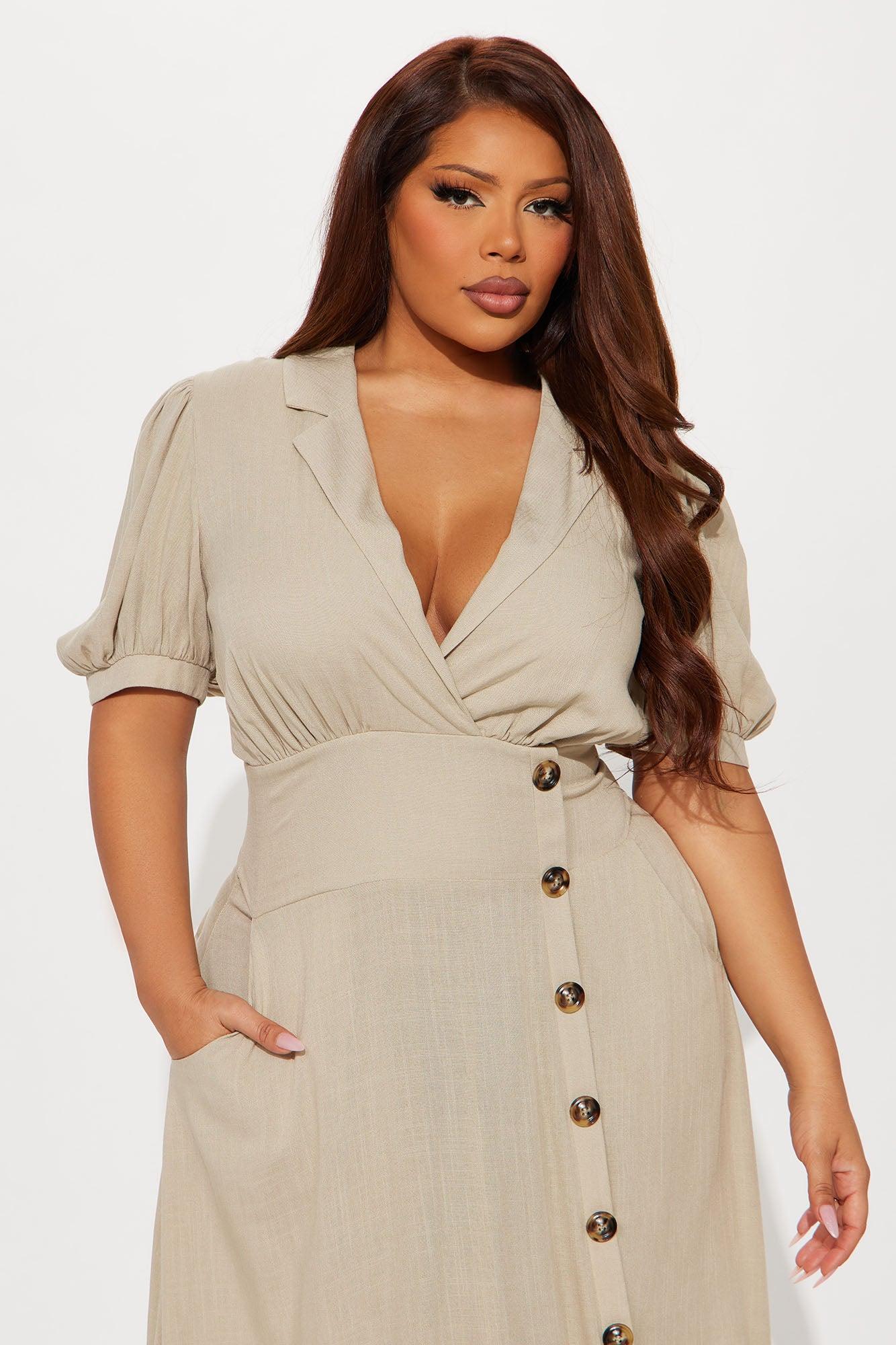 Myla Linen Midi Dress - Beige Female Product Image