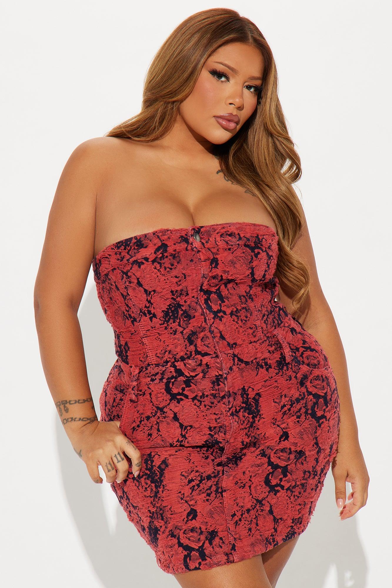 Work of Art Denim Mini Dress - Red Product Image