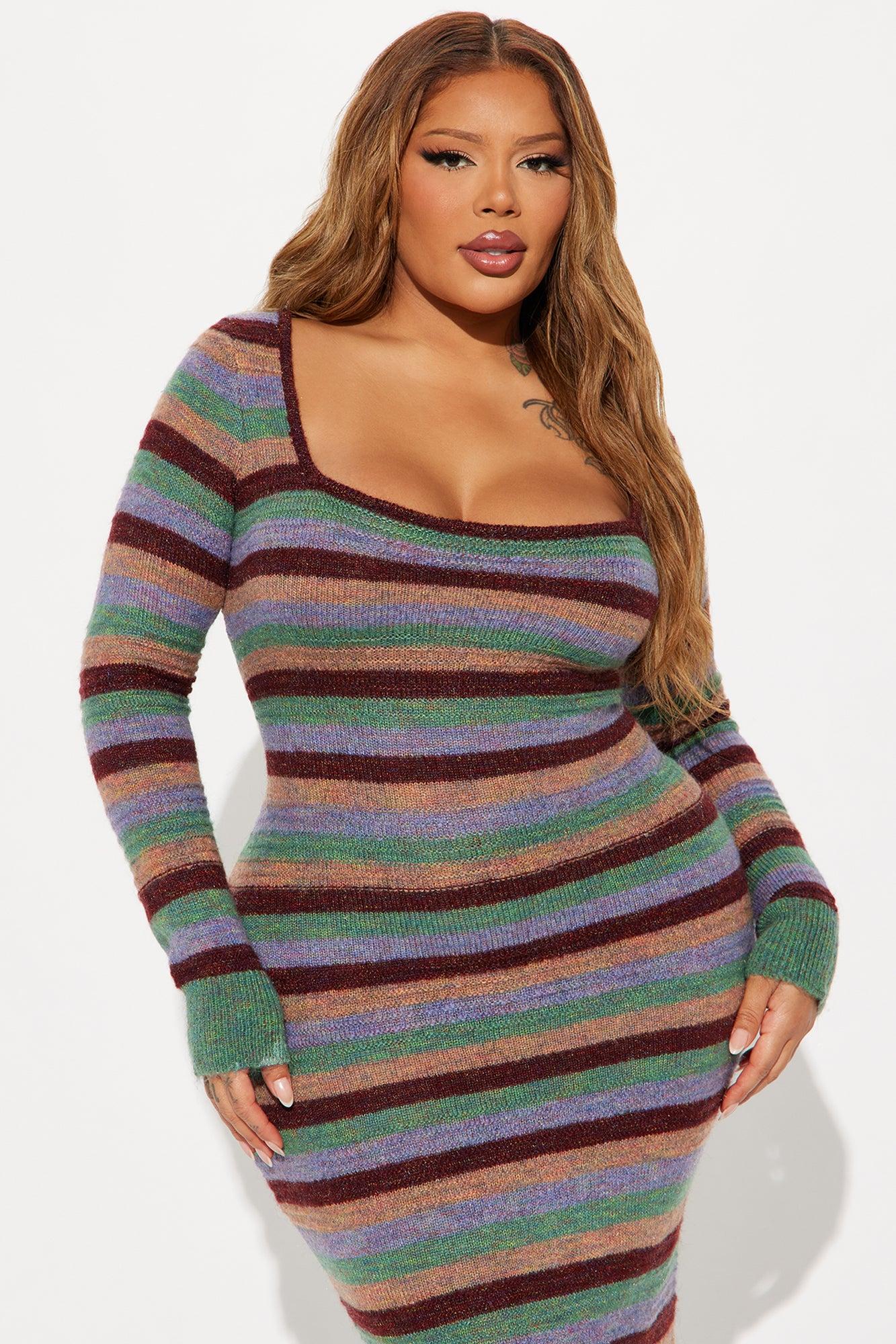 Maria Striped Sweater Midi Dress - Brown/combo Product Image