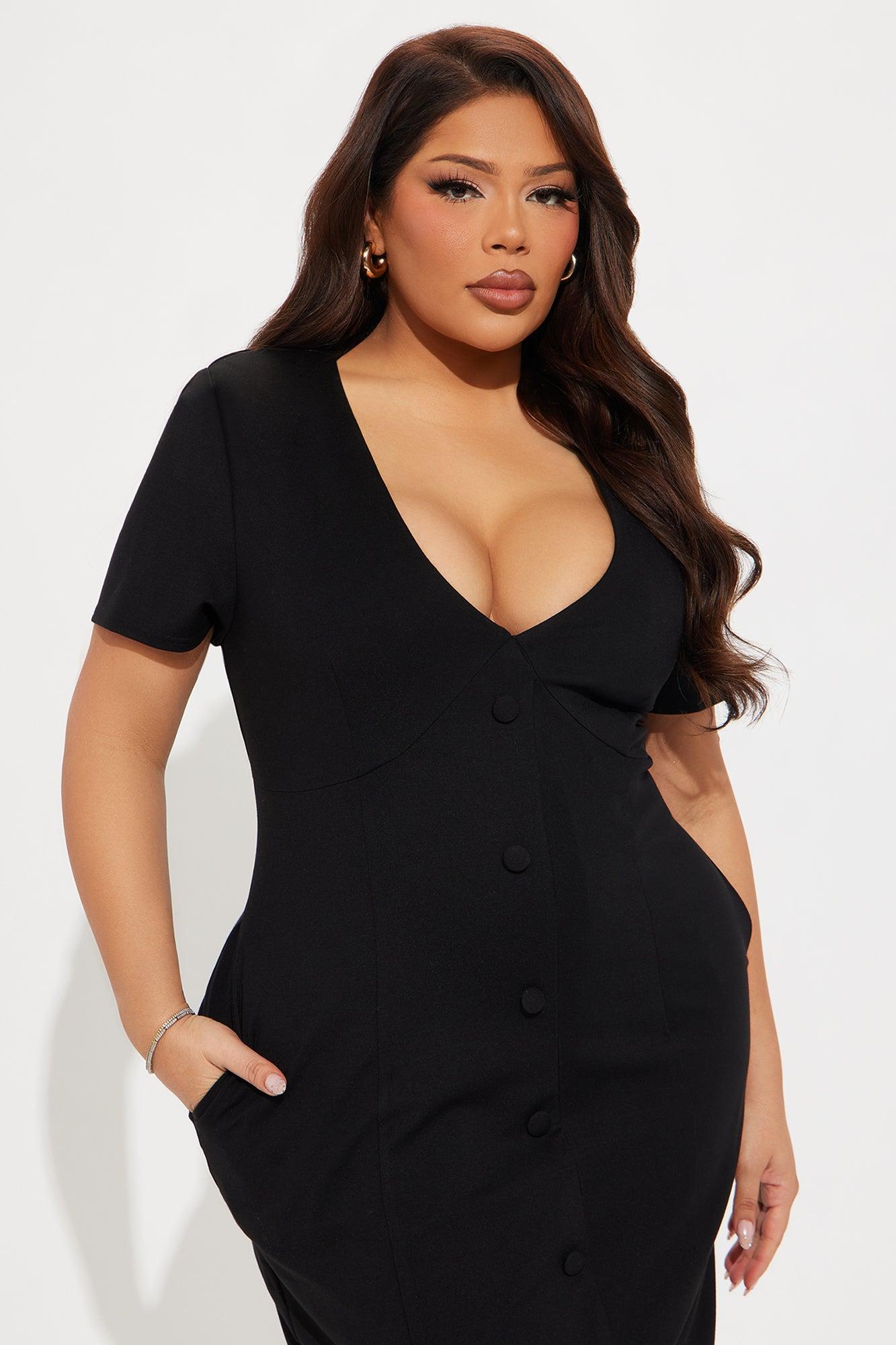 The Katy Ponte Midi Dress - Black Product Image