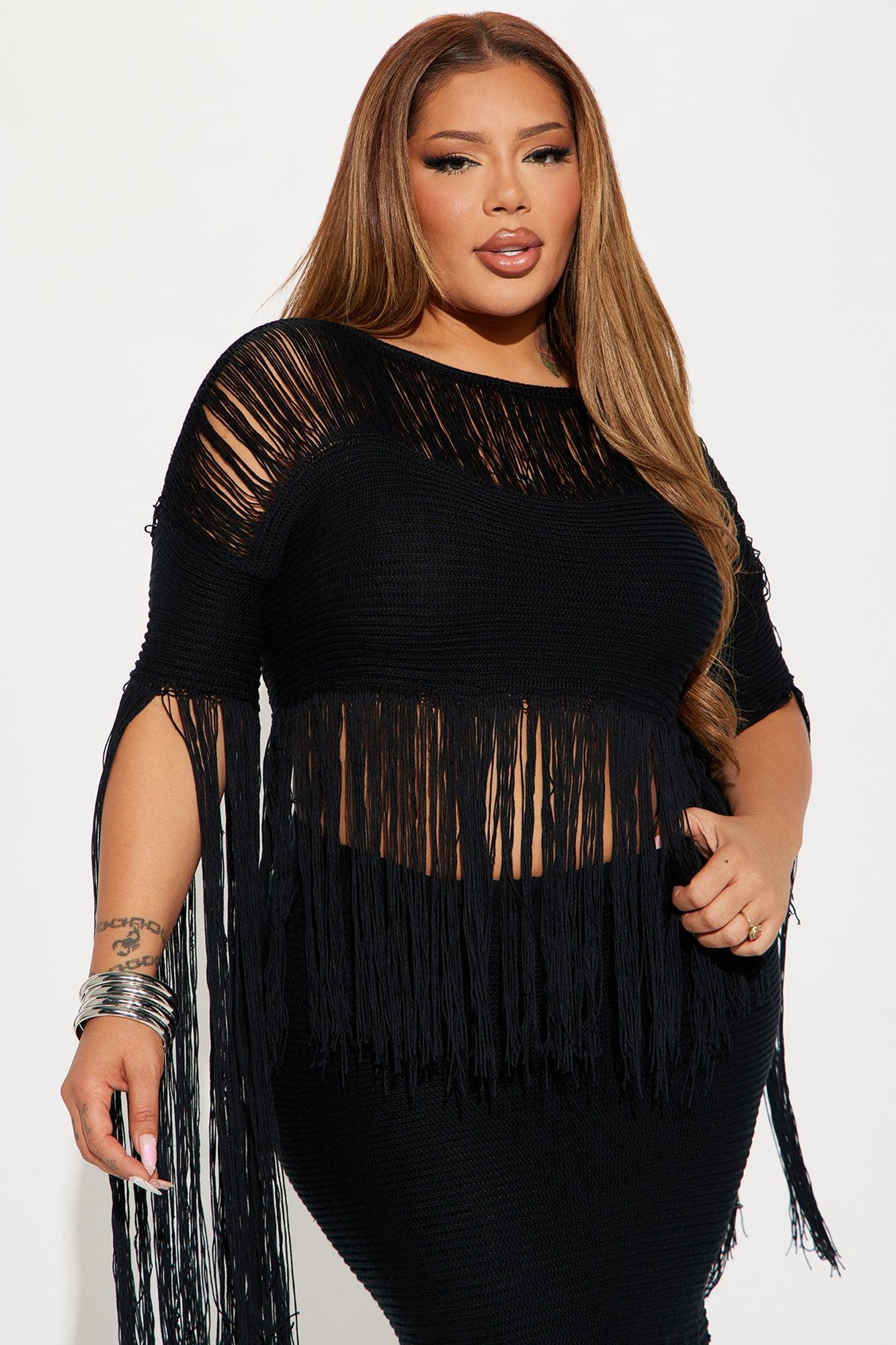 Mimosa Time Fringe Skirt Set - Black Product Image