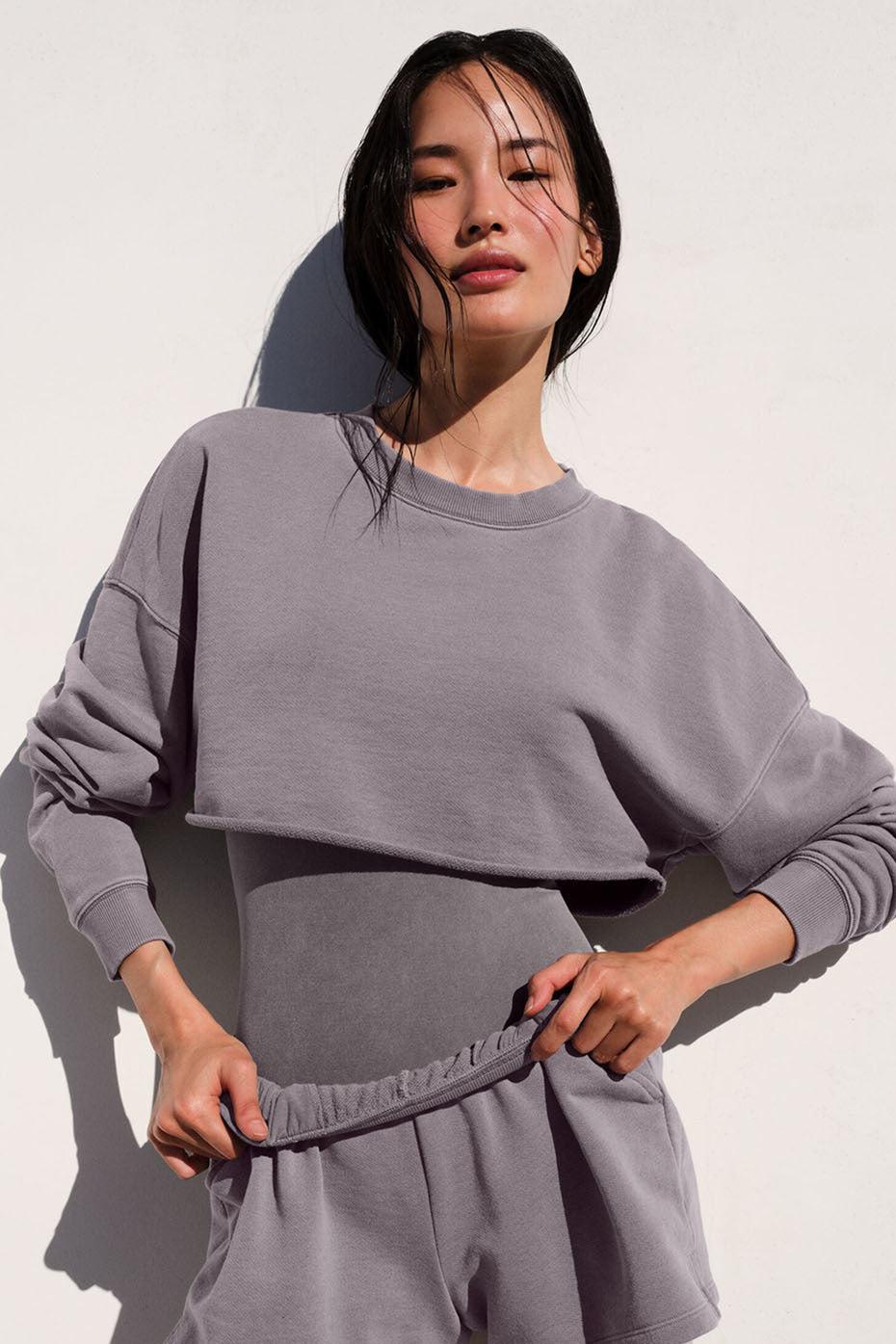 Washed Extreme Cropped Pullover - Cool Grey Wash Female Product Image
