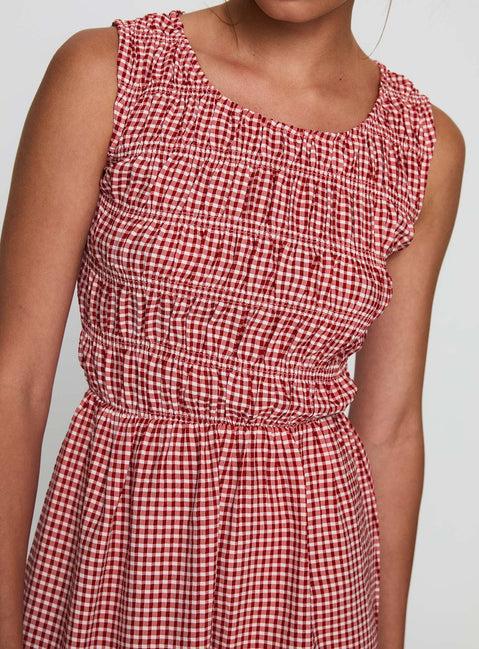 Winxie Shirred Mini Dress Red Gingham Product Image