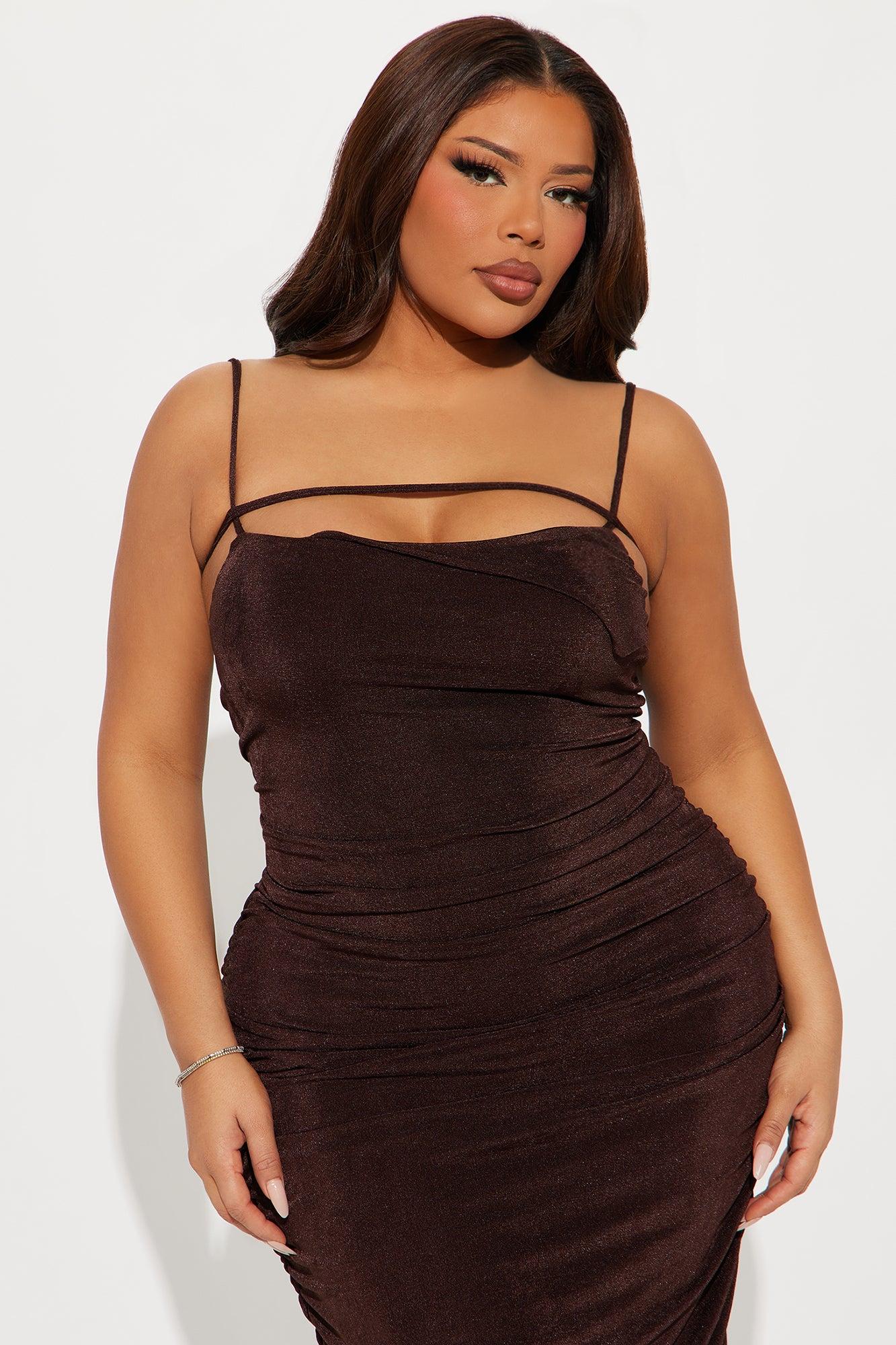 Slinky Sara Double Lined Midi Dress - Chocolate Product Image