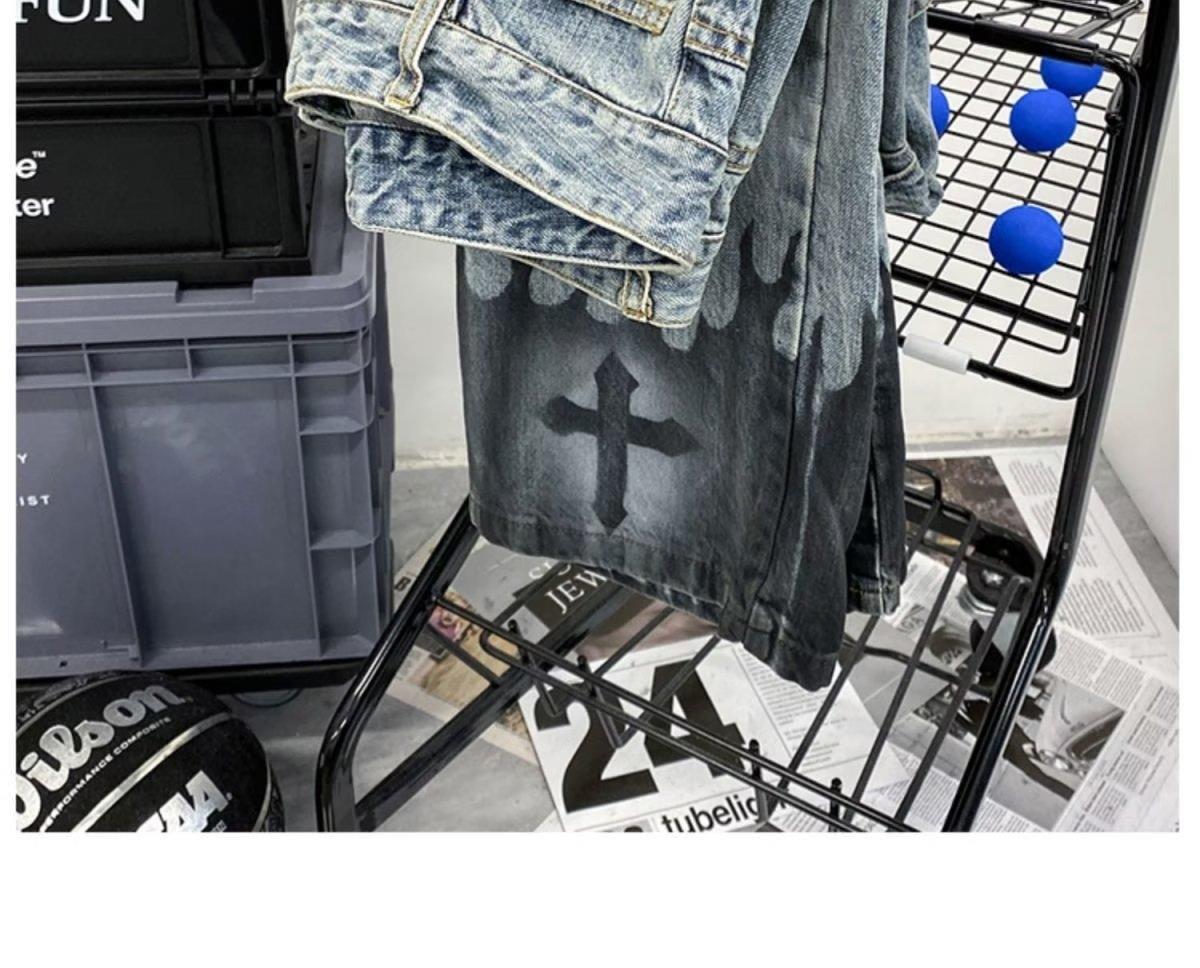 Sopula Men's Vintage Wash Cross Cargo Boyfriend Street Jeans Product Image