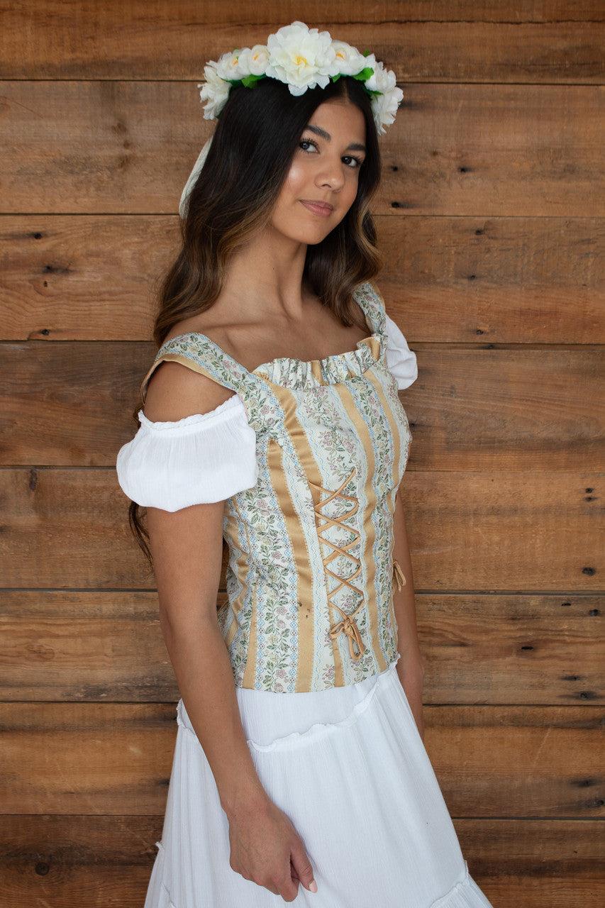 White Lace Up Milkmaid Maxi Dress Product Image