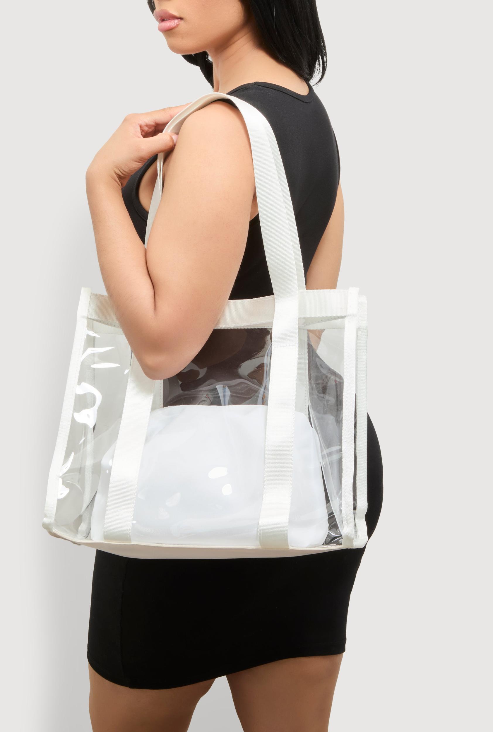 Contrast Trim Clear Tote Bag with Pouch Unisex Product Image