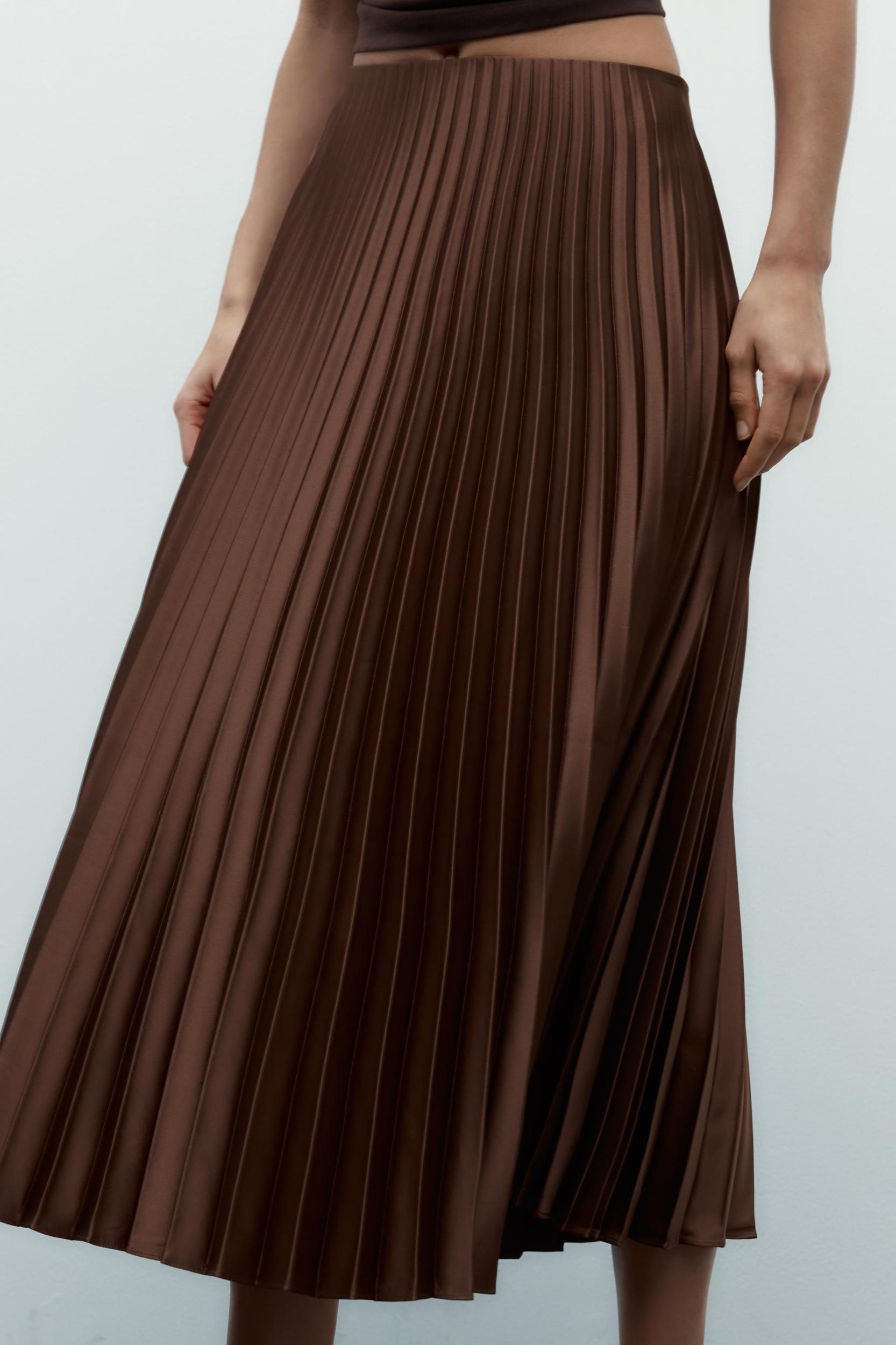 PLEATED SATIN MIDI SKIRT Product Image