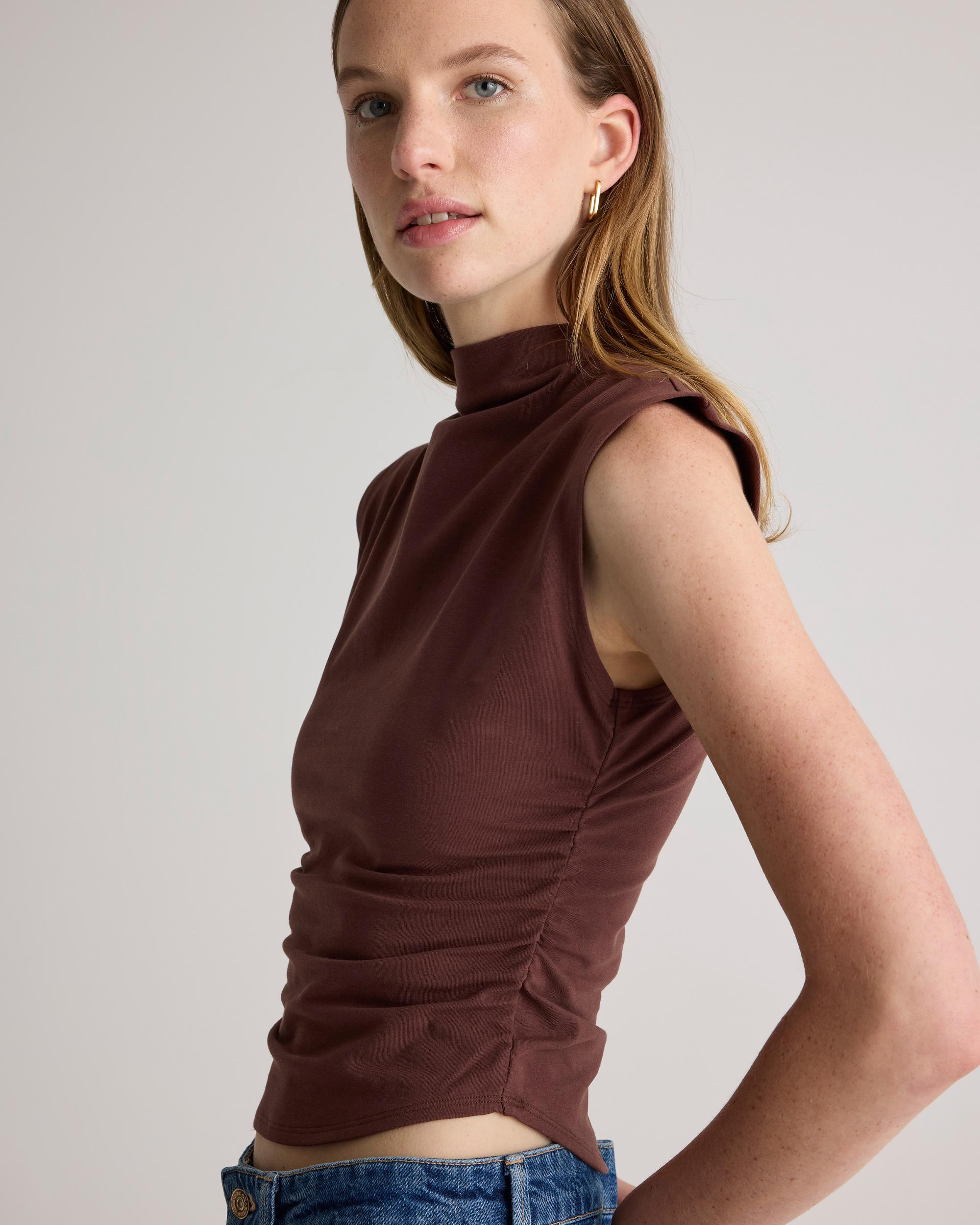 Quince | Women's Stretch Cotton Jersey Sleeveless Mock Neck Top Organic Cotton Product Image