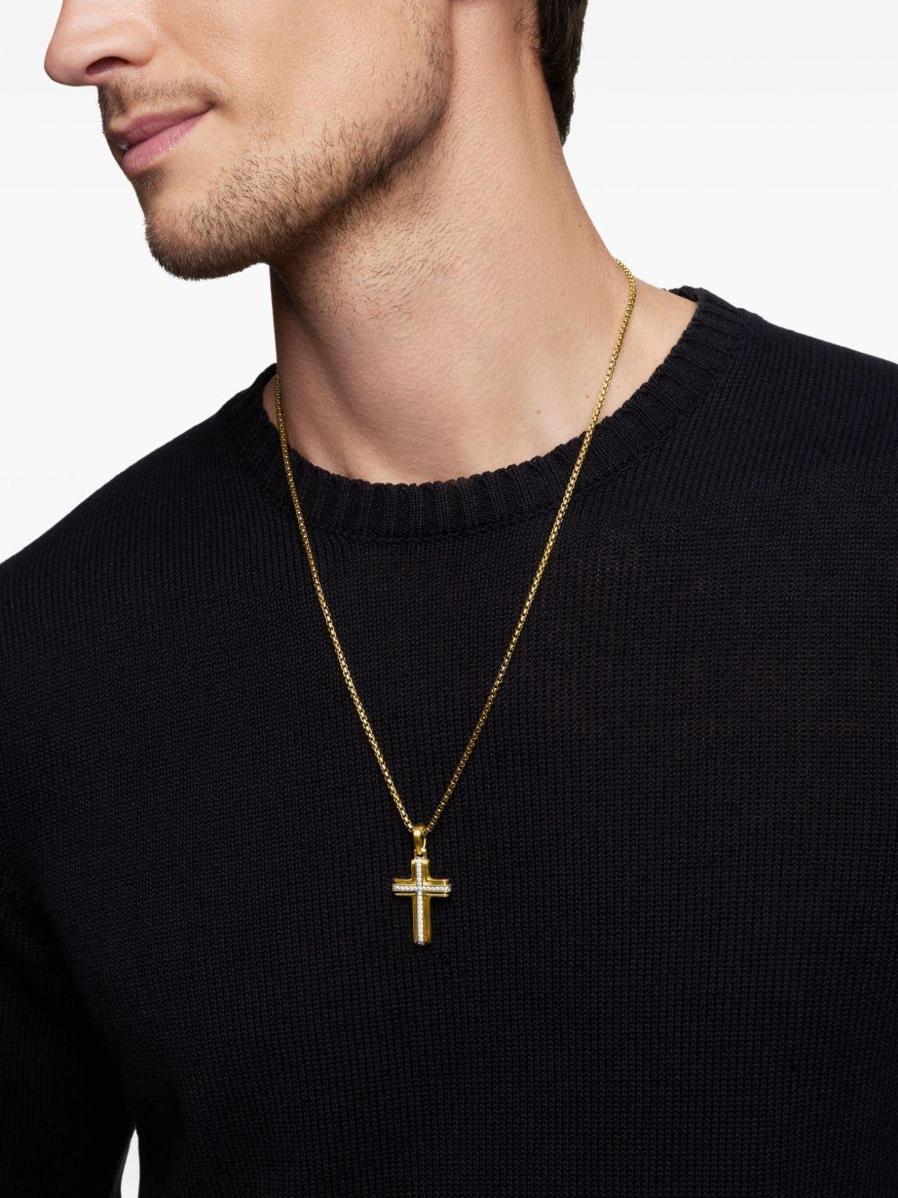 18kt yellow gold Deco Cross diamond pendant (34mm) Product Image