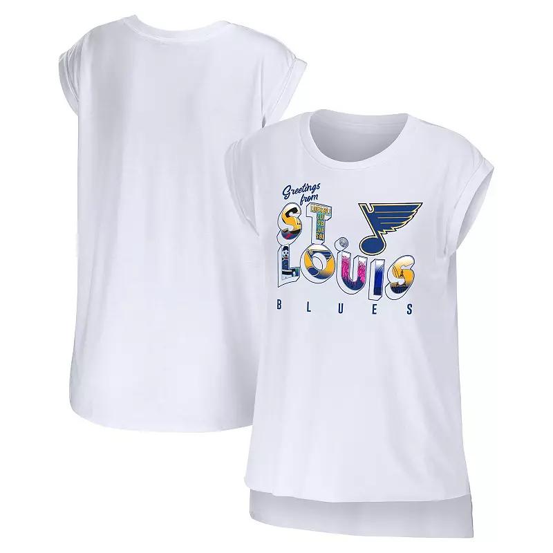 Women's WEAR by Erin Andrews White St. Louis Blues Greetings From Muscle T-Shirt,  Product Image