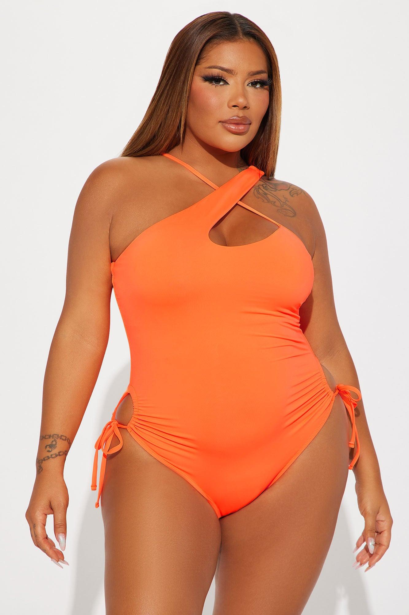 Beachside Coconuts Ruched Asymmetrical 1 Piece Swimsuit - Orange Product Image