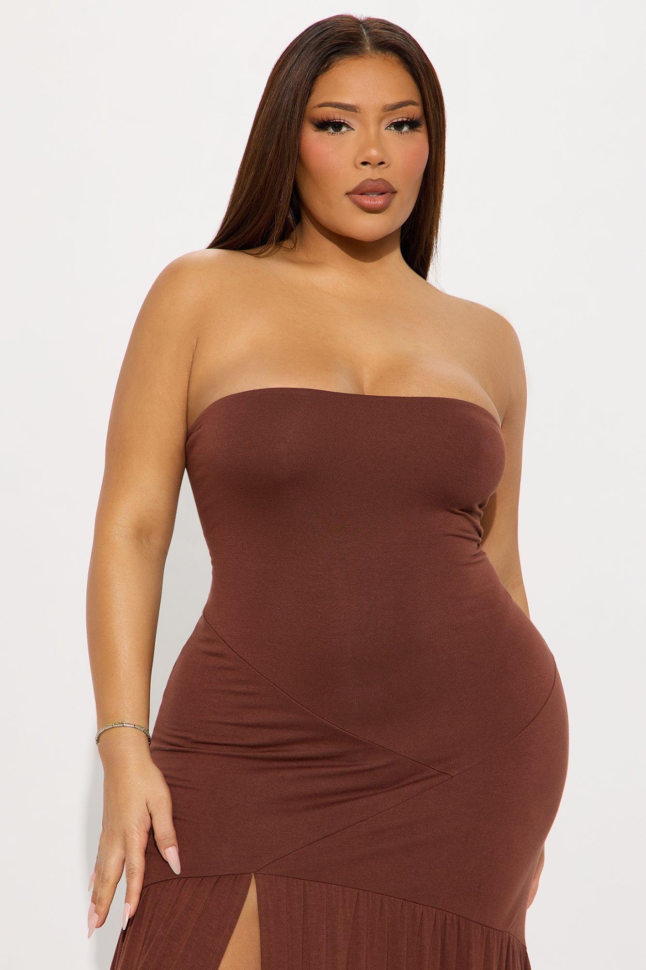 Danity High Slit Maxi Dress - Chocolate Product Image