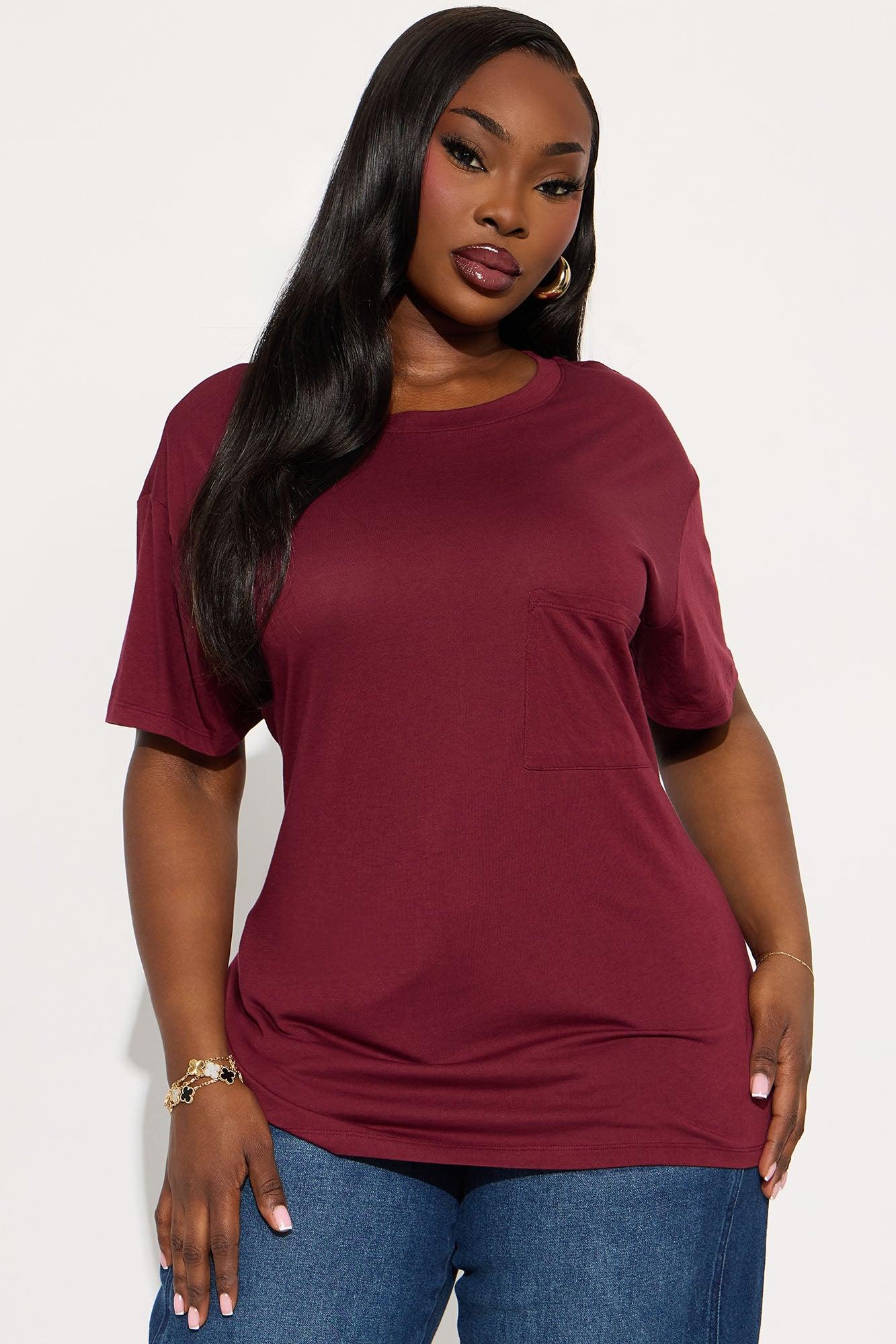 Laid Back Chillin' Pocket Tee - Burgundy Female Product Image