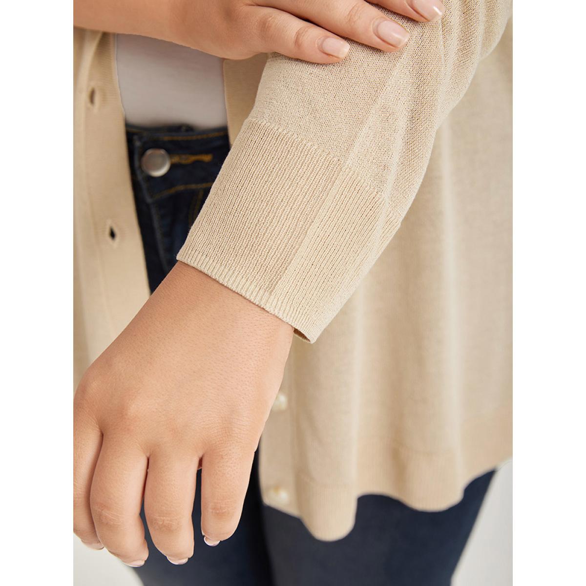 Plus Size Supersoft Essentials Solid Button Through Loose Cardigan Apricot Women Casual Loose Long Sleeve Everyday Cardigans BloomChic 28/5X Product Image