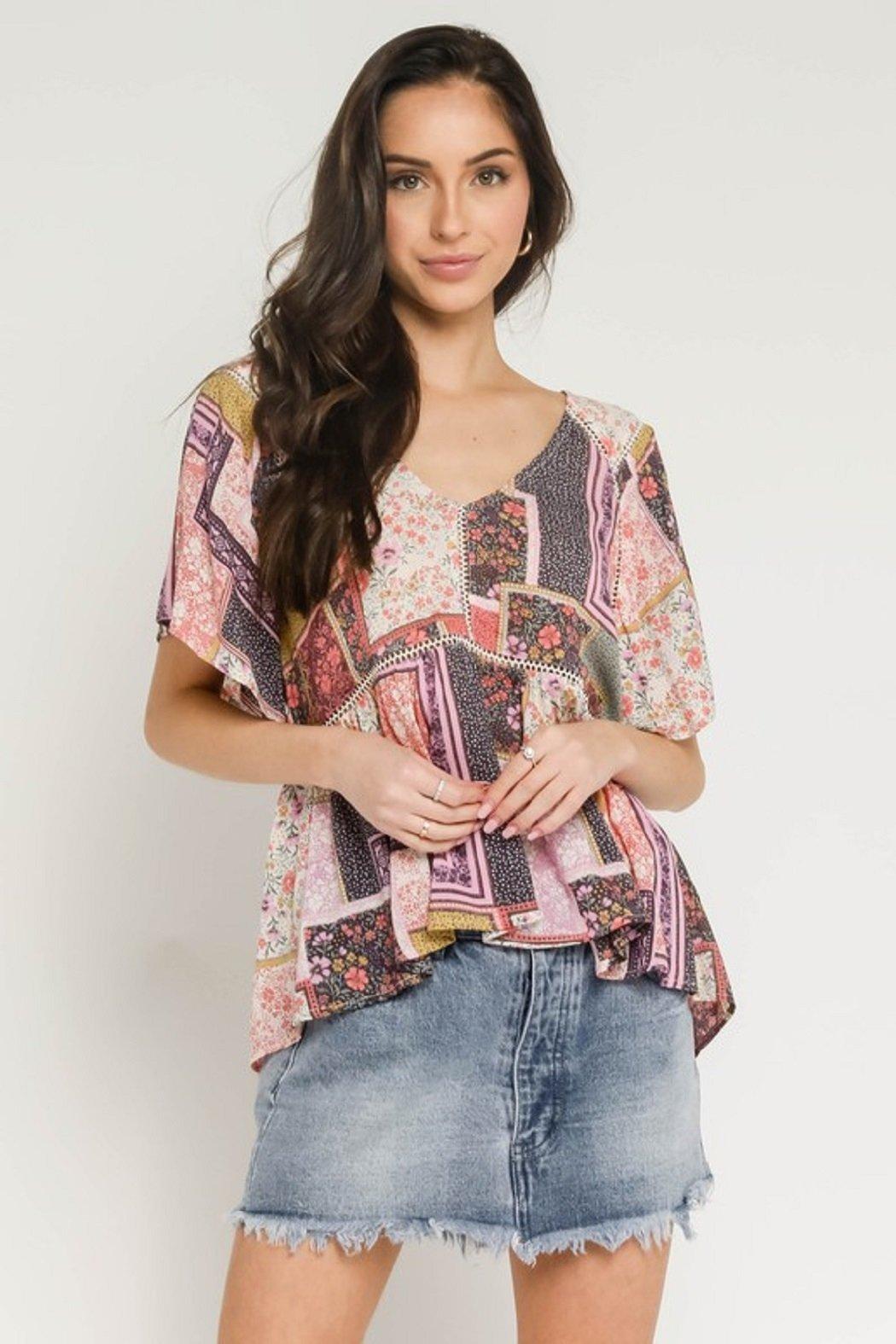 Floral Patch Flutter Sleeve Top Product Image