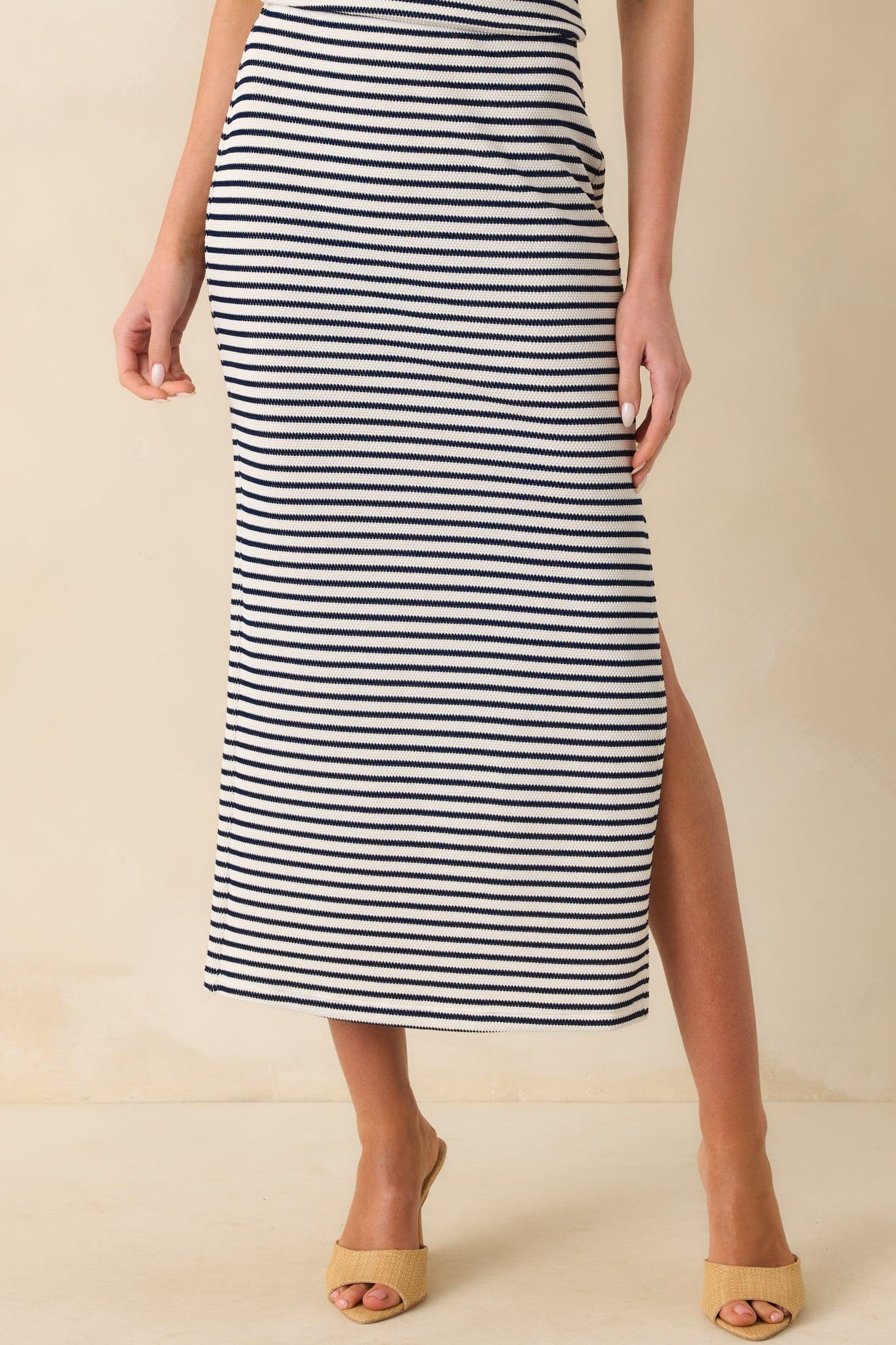 Z Supply Navy Knit Ainslie Stripe Midi Skirt Product Image