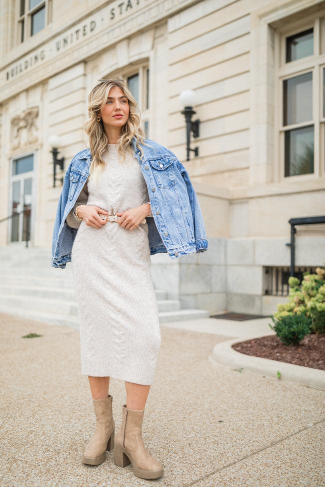 Stay On Your Mind Oatmeal Cable Knit Midi Dress FINAL SALE Product Image
