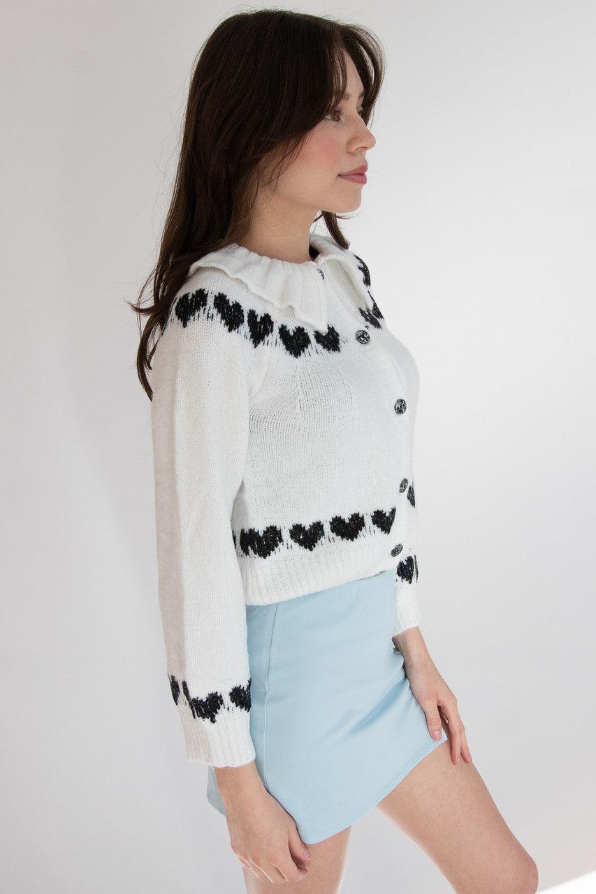 Ruffle Collar Heart Cardigan Product Image