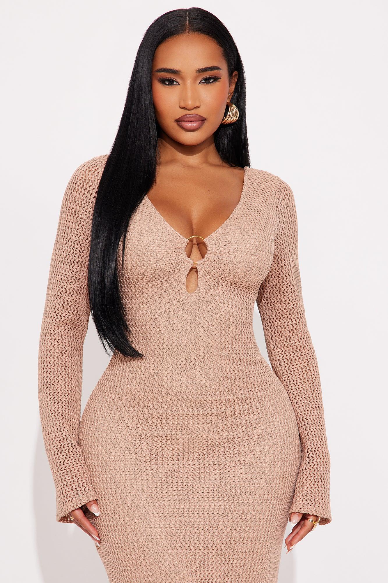 Find Me Poolside Crochet Maxi Dress - Mocha Female Product Image