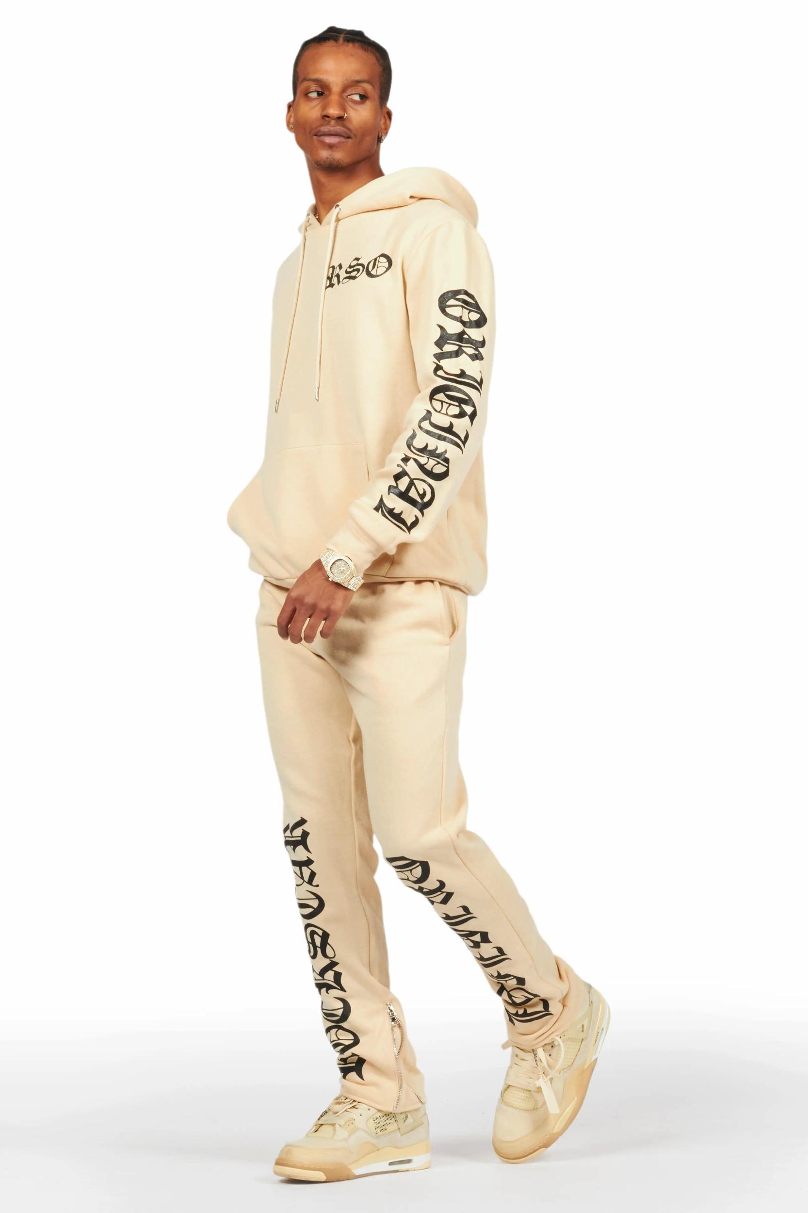 Alonzo Beige Slim Fit Hoodie Track Set Male Product Image