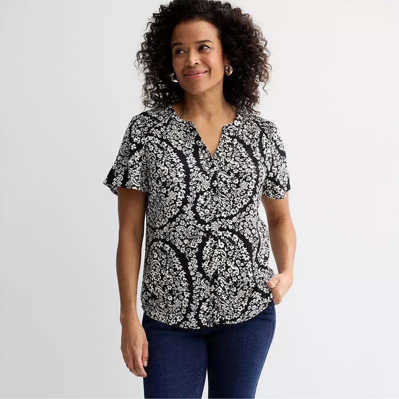 Petite Croft & Barrow® Short Sleeve Femme Blouse, Women's, Size: XXL Petite, Beige Floral Paisley Product Image