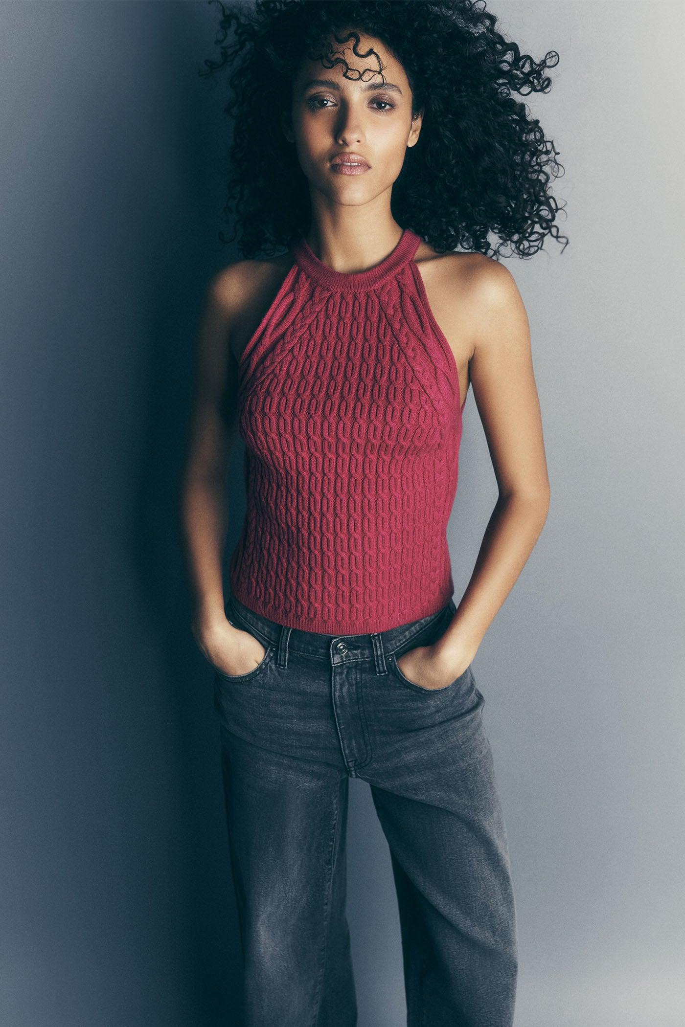 CABLE-KNIT HALTER-STYLE SWEATER Product Image