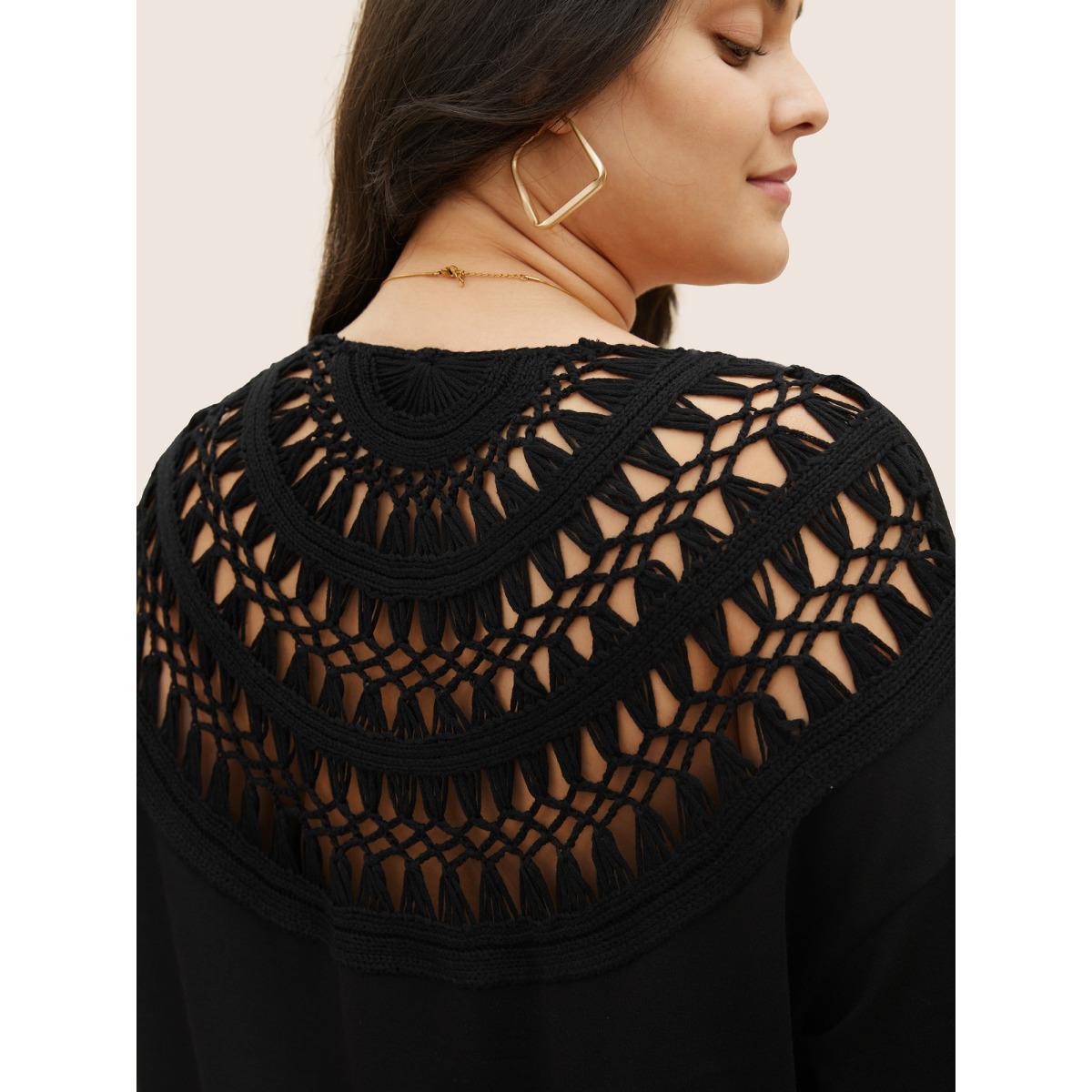 Plus Size Solid V Neck Cut Out Back Sweatshirt Women Black Elegant Non V-neck Everyday Sweatshirts BloomChic 10/M Product Image