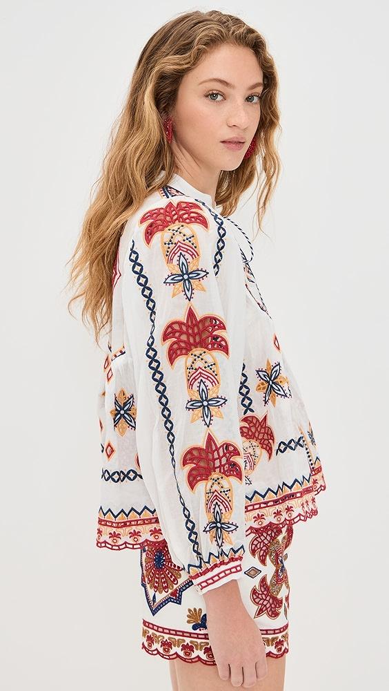 FARM Rio Marys Tiles Off White Embroidered Blouse | Shopbop Product Image