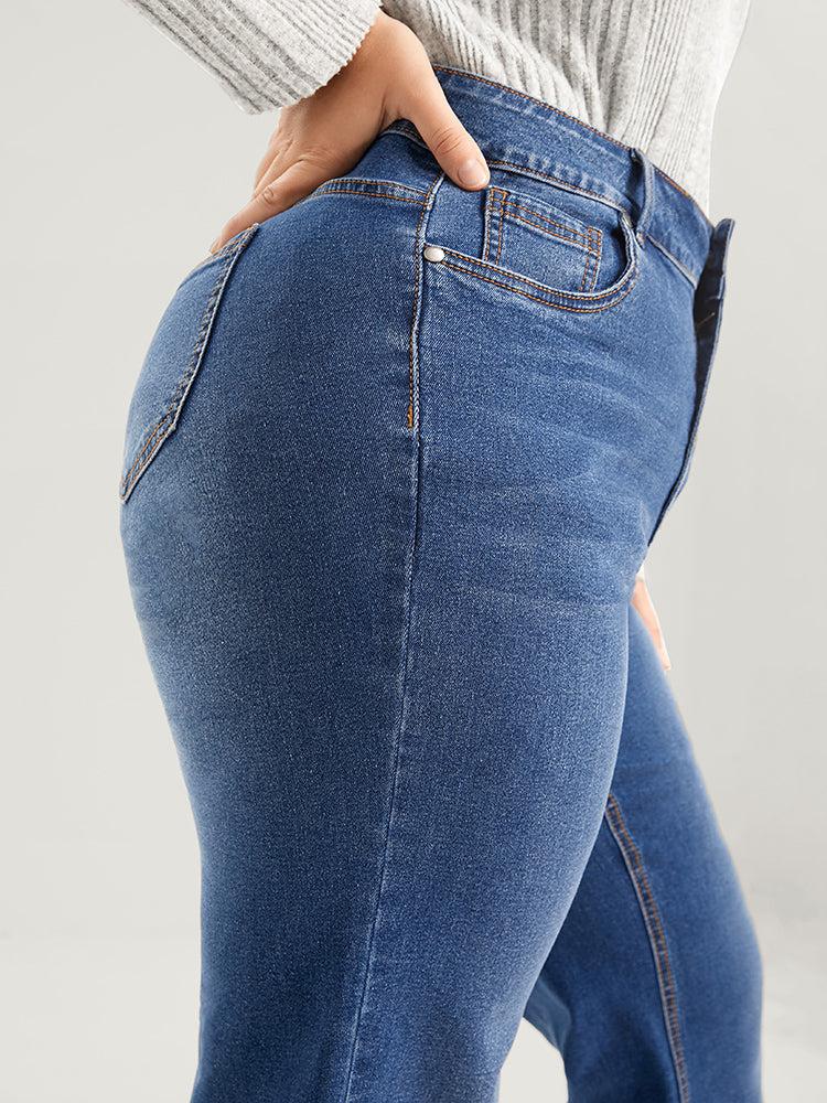 Straight Moderately Stretchy High Rise Dark Wash Sculpt Waist Jeans Female Product Image