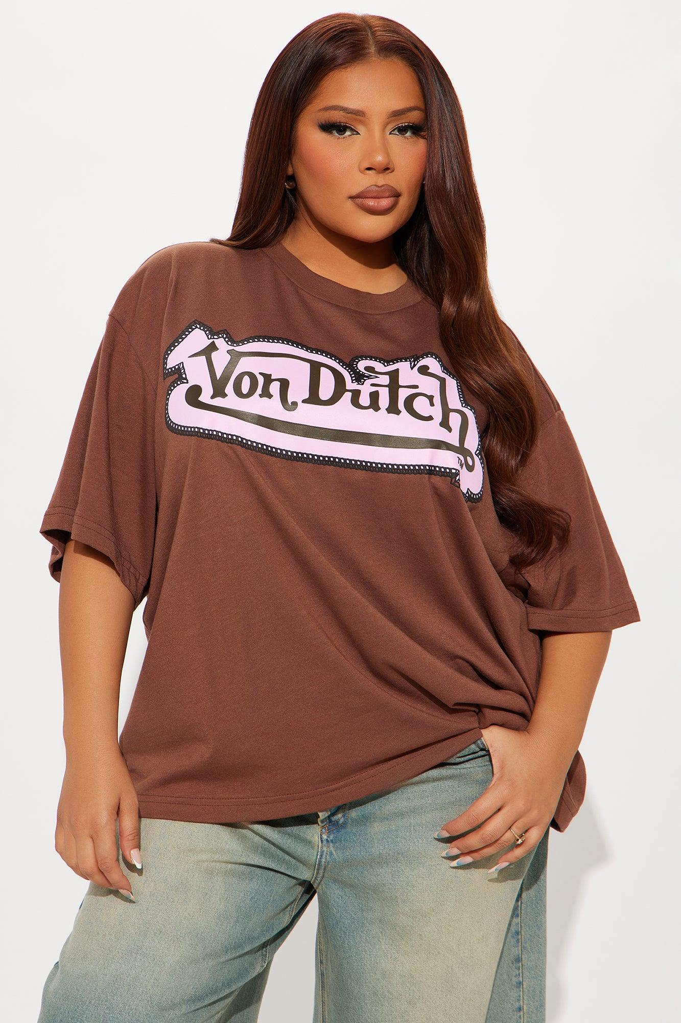 Von Dutch Embroidery Oversized Tee - Brown Product Image