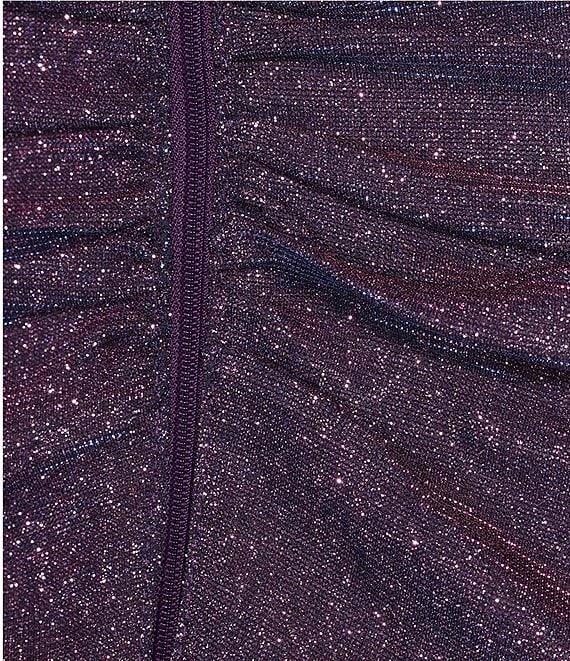 City Vibe Metallic Sweetheart Neck Ruched Drop Waist Ruffled Dress Product Image