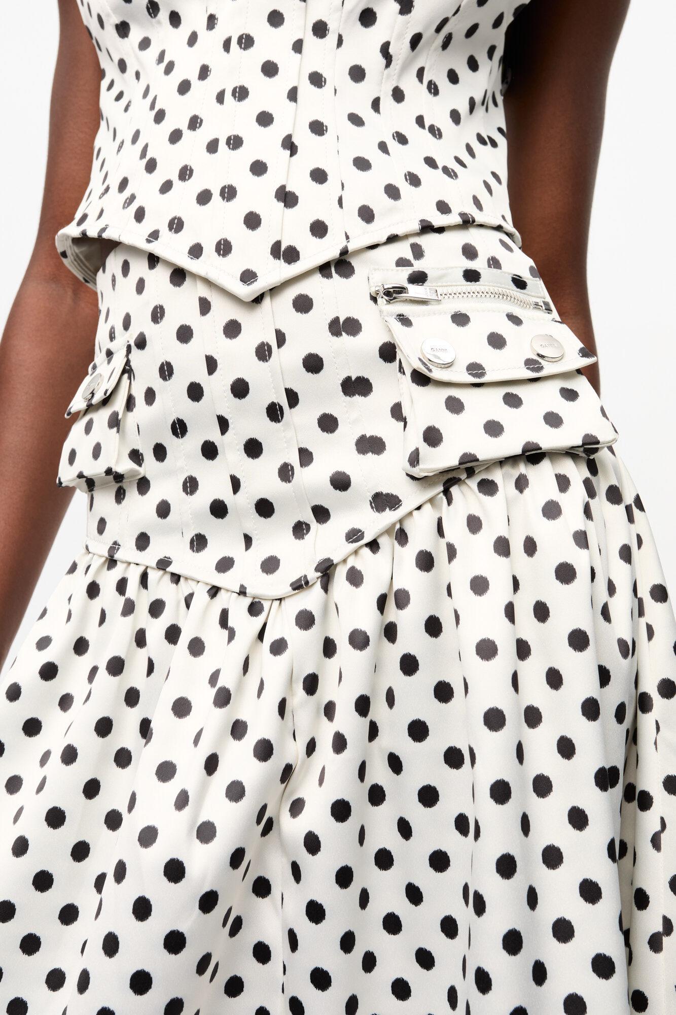 Polka-dot Double Satin Long Pocket Skirt Product Image