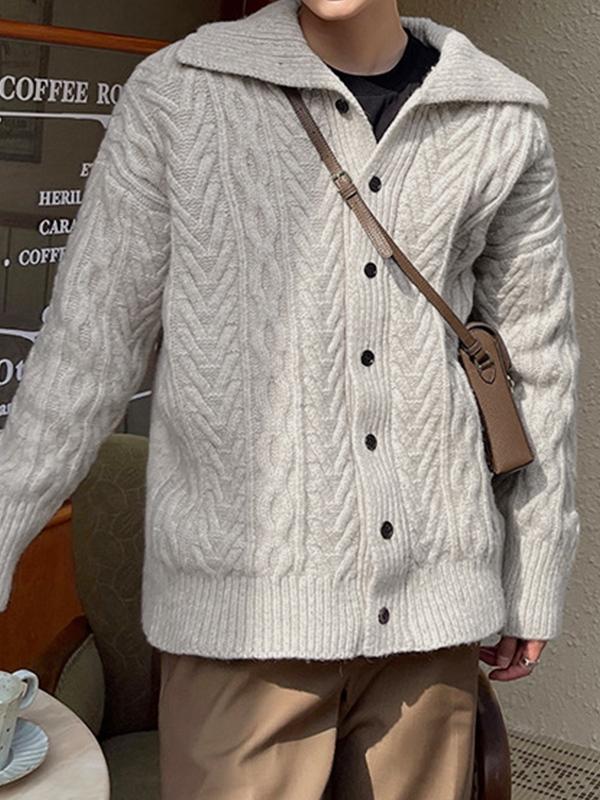 Men's Vintage Lapel Neck Cable Knit Sweater Product Image