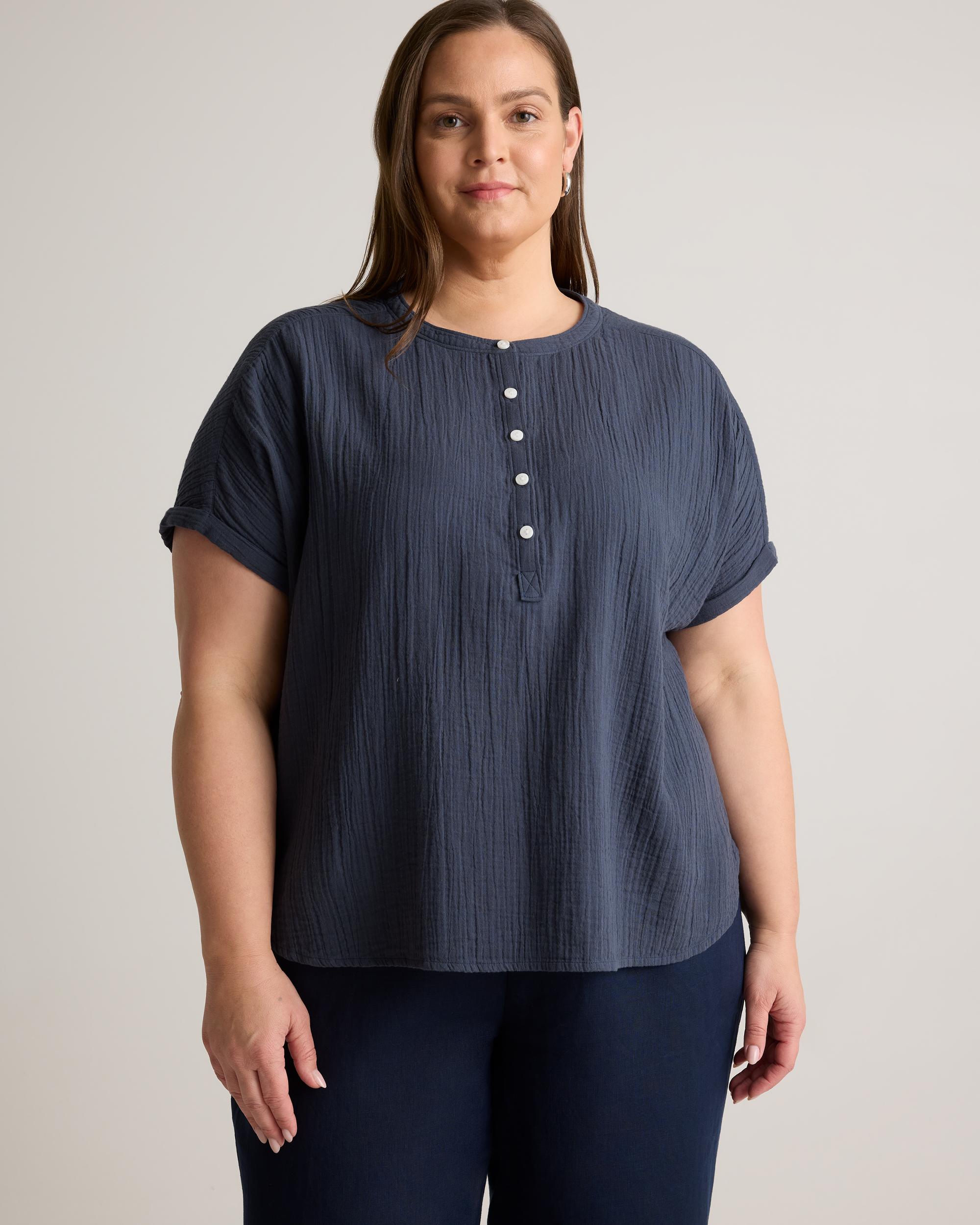 Quince | Women's Gauze Roll Sleeve Shirt Organic Cotton Product Image