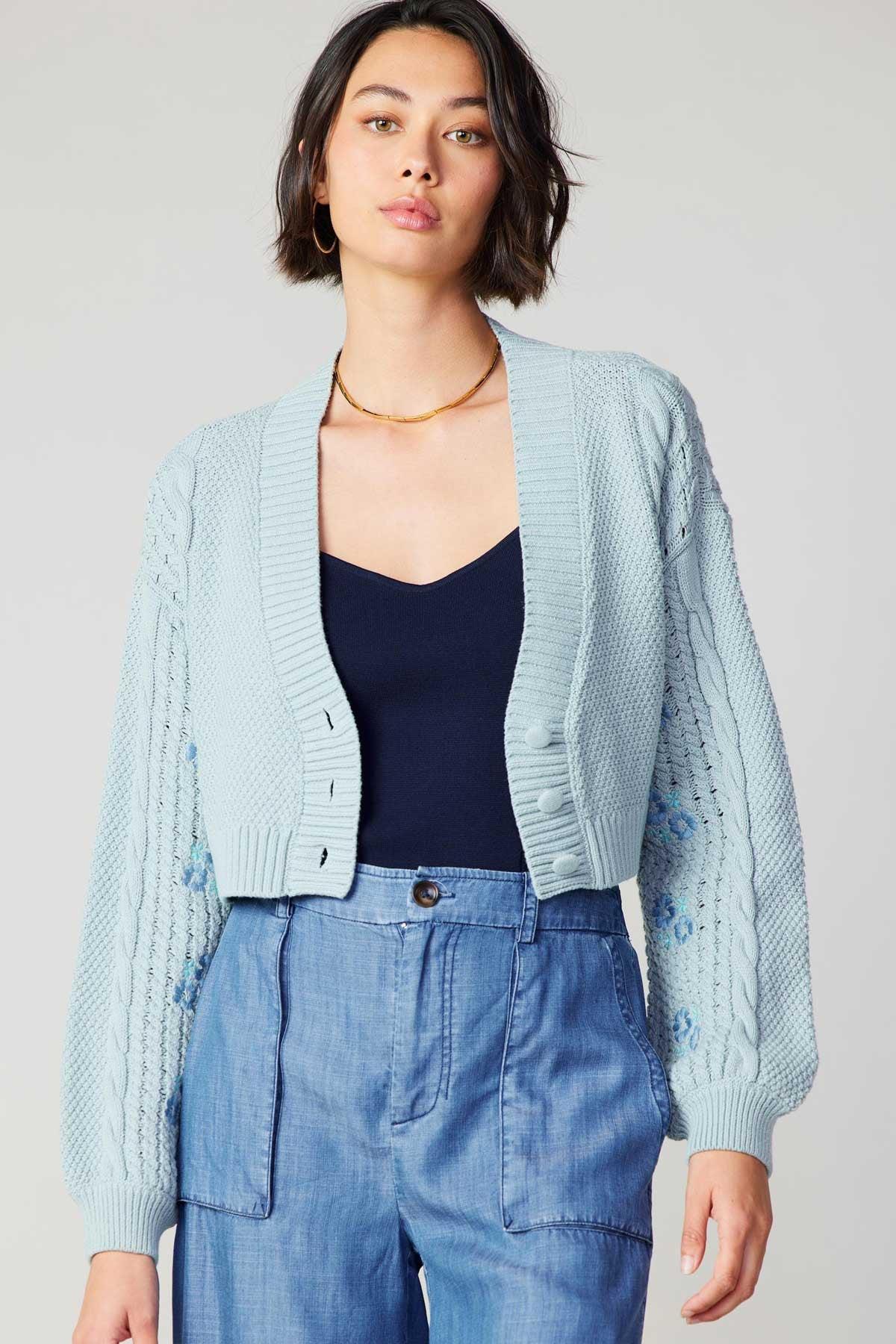 FINAL SALE Dorothy Floral Embroidered Cropped Cardigan Product Image