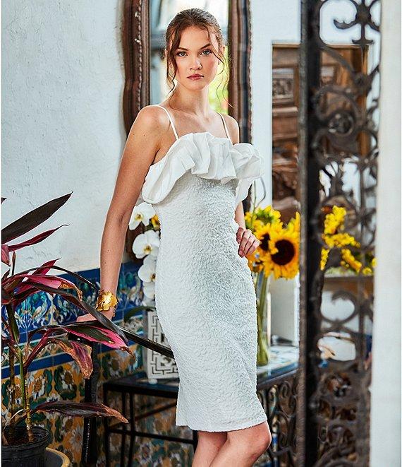 Belle by Badgley Mischka Maria Taffeta Embossed Jacquard Off the Shoulder Dress Product Image