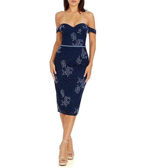 Dress the Population Marietta Floral Off The Shoulder Sweetheart Bustier Midi Dress Product Image