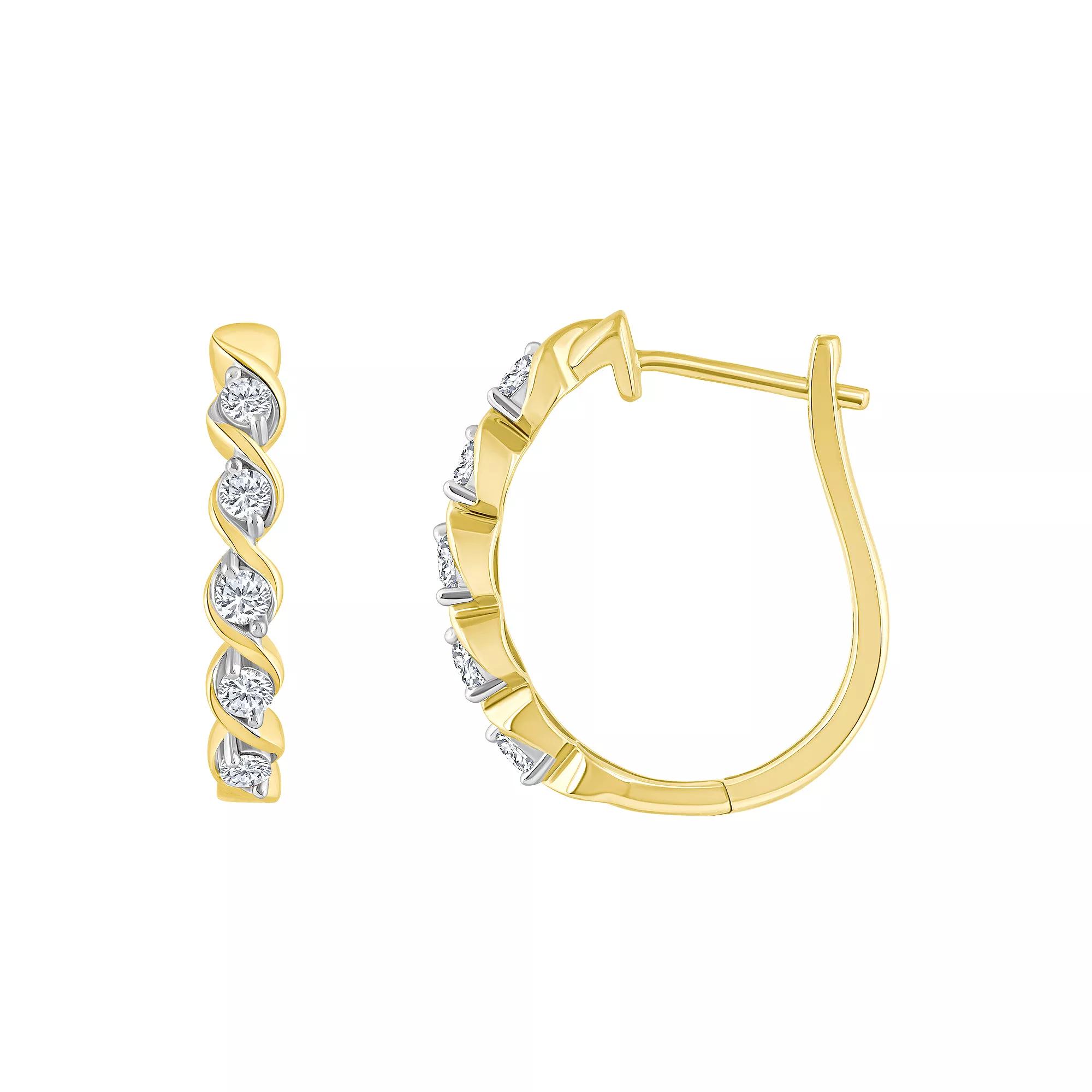 Celebration Gems 14k Gold 1/3 Carat T.W. Diamond Hoop Earrings, Women's Product Image