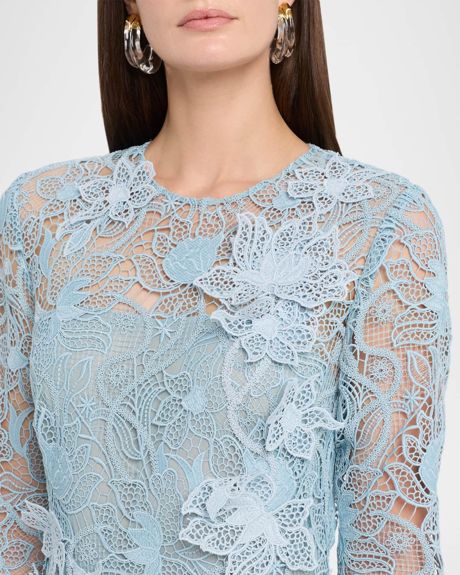 Long-Sleeve Corded Botanical Guipure Gown Product Image