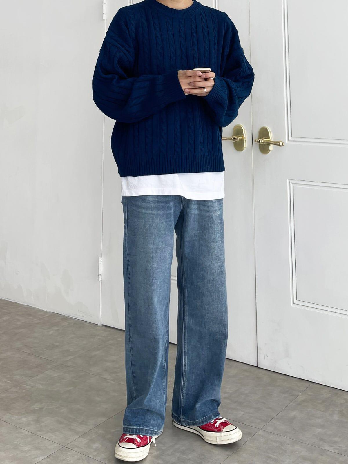 RT No. 12404 TWIST KNIT NAVY BLUE SWEATER Product Image