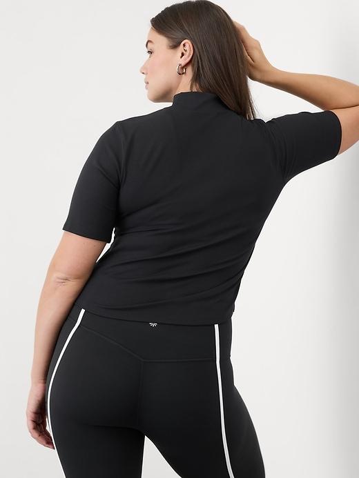 Signature Rib Mock Neck Elbow Sleeve Tee Product Image