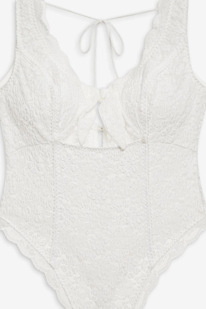 Sally Stretch Lace Teddy — White Product Image