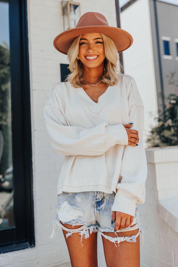 Venture Out Knit Top In Cream Product Image