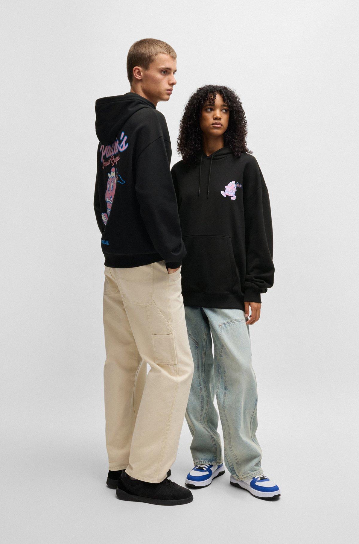 Cotton-terry hoodie with street-food graphics Product Image