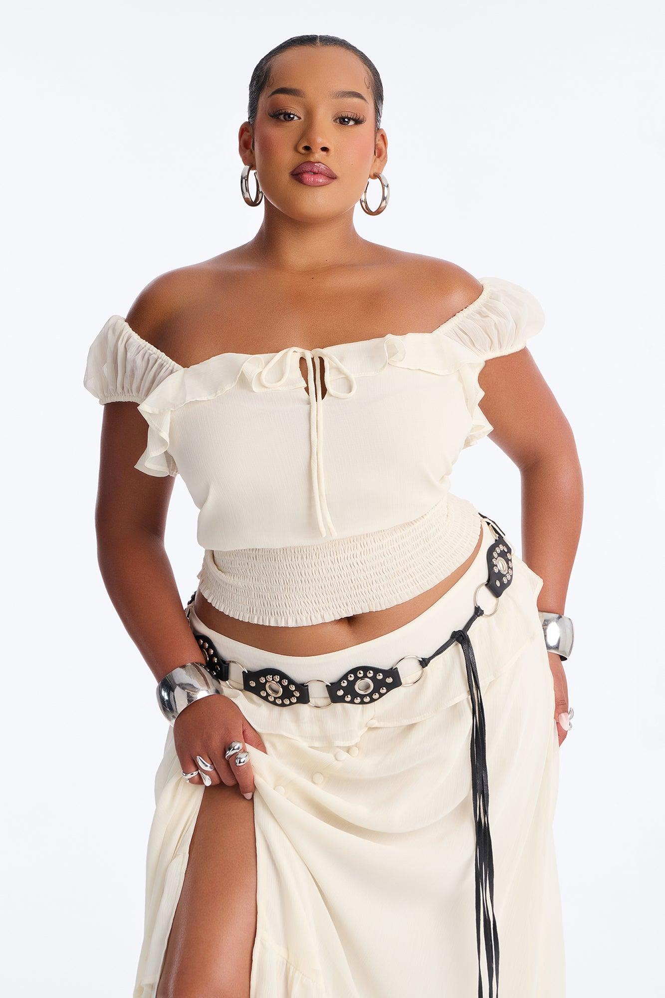 Odessa Ruffle Belted Maxi Skirt Set - Cream Female Product Image
